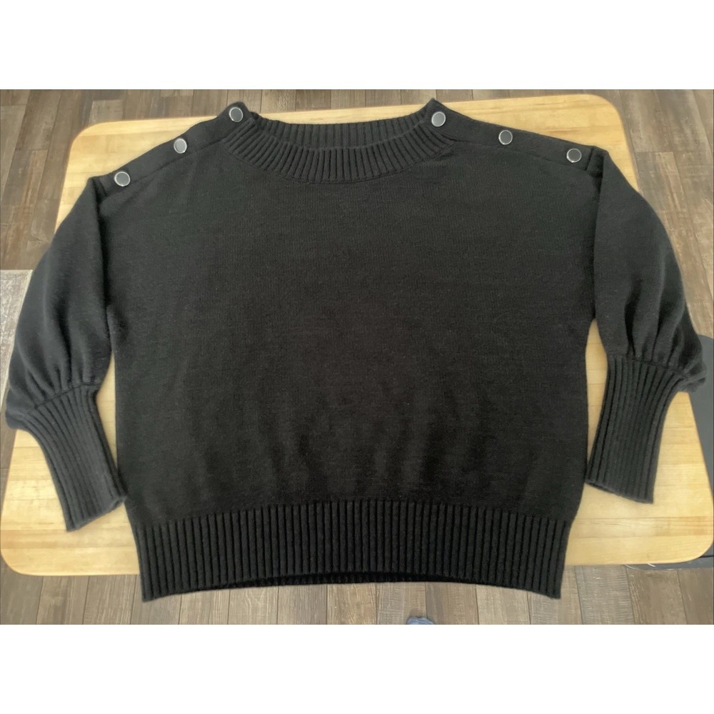 Button Shoulder Women's Slinky Oversized Sweater Black L SoHo New York & Company